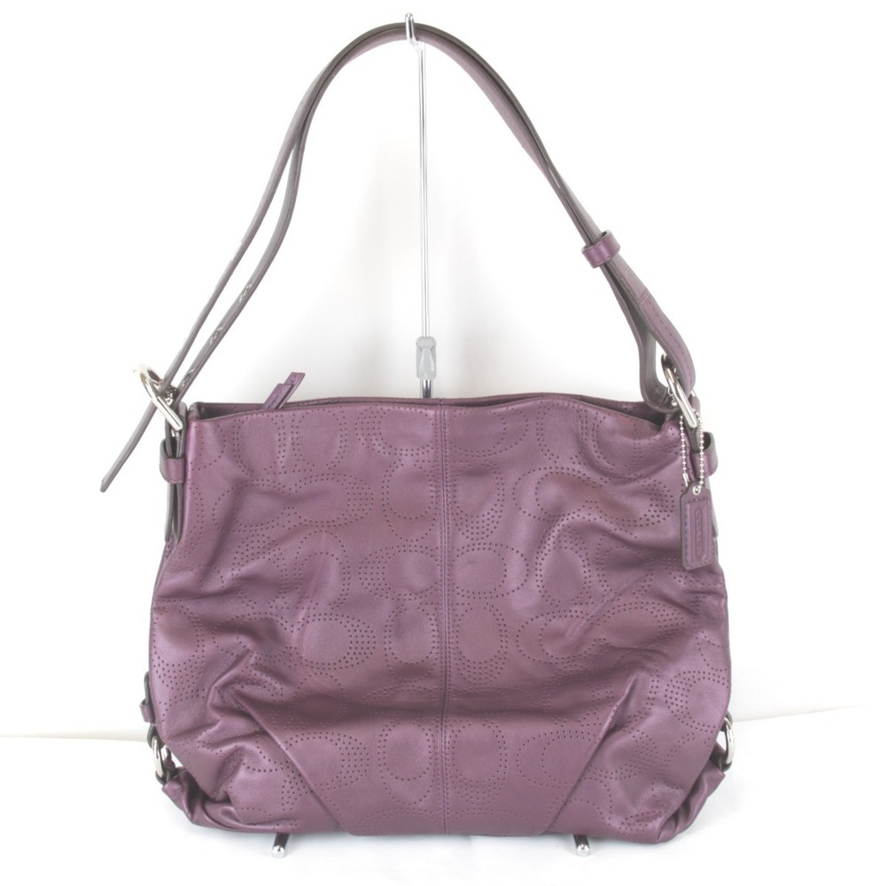 COACH Perforated F19407 Duffle Shoulder Bag, Leather, Purple, Women's